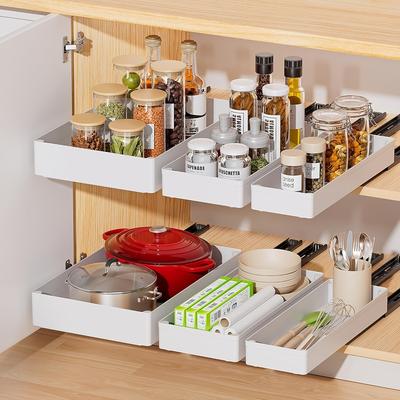 TEMU Pull Out Cabinet Organizer, Extendable Pull Out Shelf Slide Out Drawers Storage For Kitchen Cupboards Pantry Bathroom Under Sink Storage Image