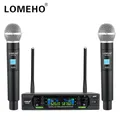 LOMEHO Doppio microfono UHF Regolazione wireless della frequenza Microfono portatile a 2 vie Trasmettitore dinamico IR SYNC per sistema Karaoke LO-U70