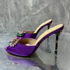 Kristall Stiletto High Heels Lila Samt Hausschuhe für Frauen Bankett Schuhe Sexy Sandalen Schuhe Handgefertigt Hohe Qualität Große Größe 43
