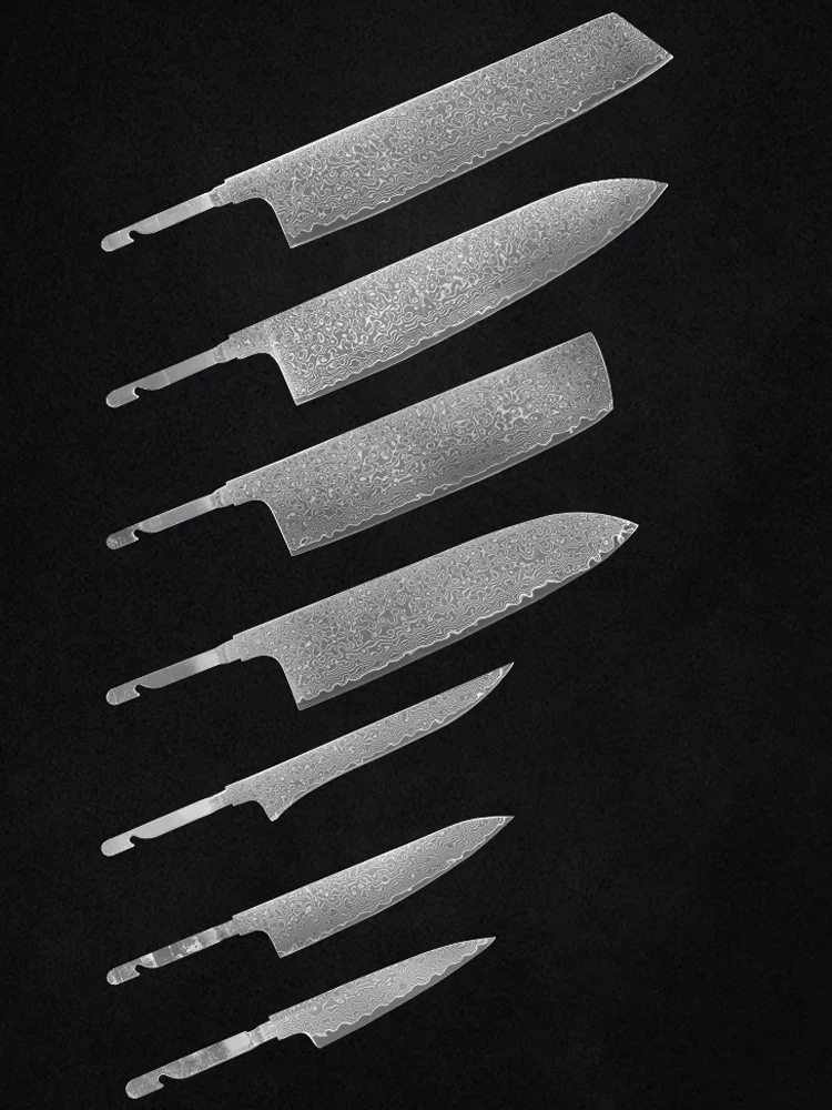 Damaststahl Rohmesser Blanko Küchenkochmesser Set Klingen Blanko DIY Handgemachtes Messer Kundenspezifisches Messerherstellungsset ohne Griff Image