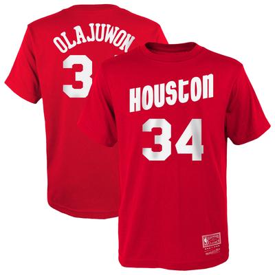 Houston Rockets Hakeem Olajuwon Hardwood Classics T-Shirt mit Namen- und Nummerndruck – Jugendliche Image