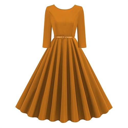 1950er Retro Vintage Kleid Ausgestelltes Kleid Einfarbig Kostüm Damen Maskerade Veranstaltung / Fest Junggesellinnenabschiedsparty Festival Erwachsene Kleid Abschlussballkleider Image