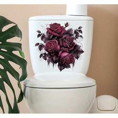 Gothic Rose Toilet Lid Decal - Easy Stick, Removable Bathroom Decor Sticker, Perfect for Home Romantic Gifts, Funny And Cute, Wall Stickers, Toilet Decoration Tools