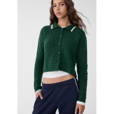 Stradivarius Cable-knit cardigan with buttons Bottle green S