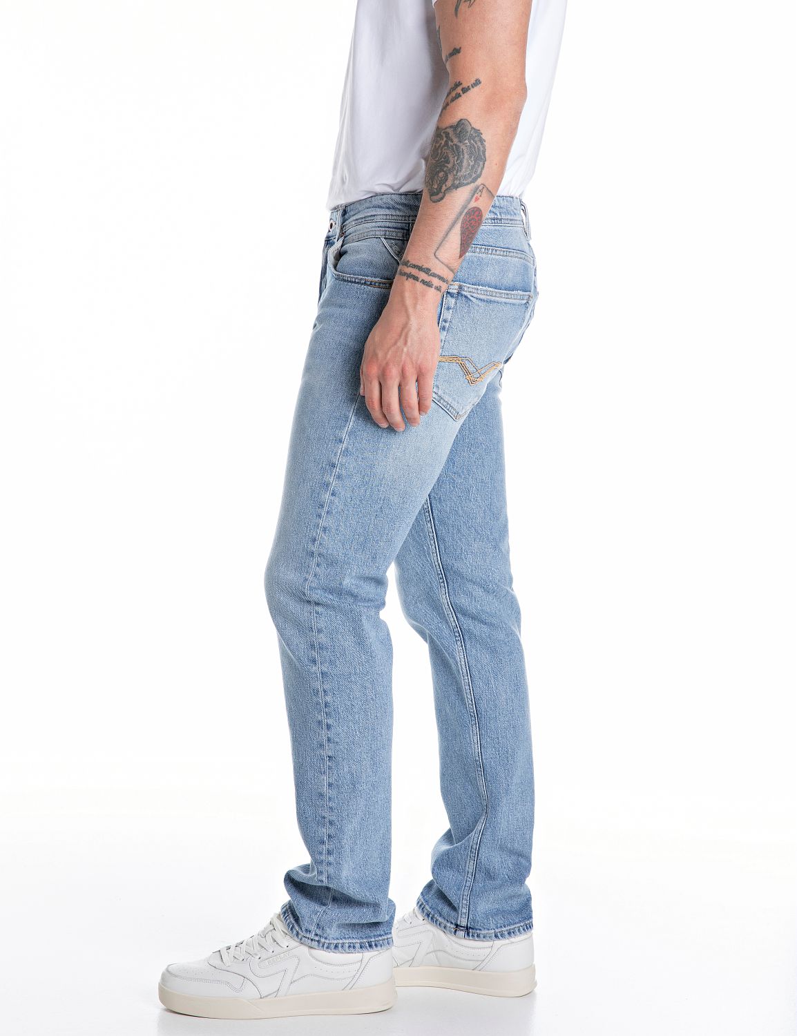 Straight-Jeans REPLAY "GROVER", Herren, Gr. 34, Länge 34, blau (light blau r010), Denim/Jeans, Obermaterial: 99% Baumwolle, 1% Elasthan, straight fit lang, Jeans Straight-Jeans, in vielen verschiedenen Waschungen, mit Stretch