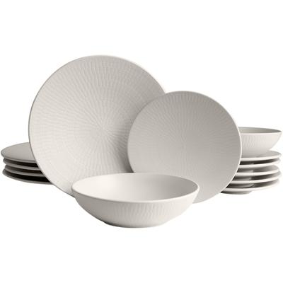 Tafelservice ECHTWERK "Blanka Nature-Design", beige (creme), 18 tlg., Steingut, Geschirr-Sets, mit Struktur Image