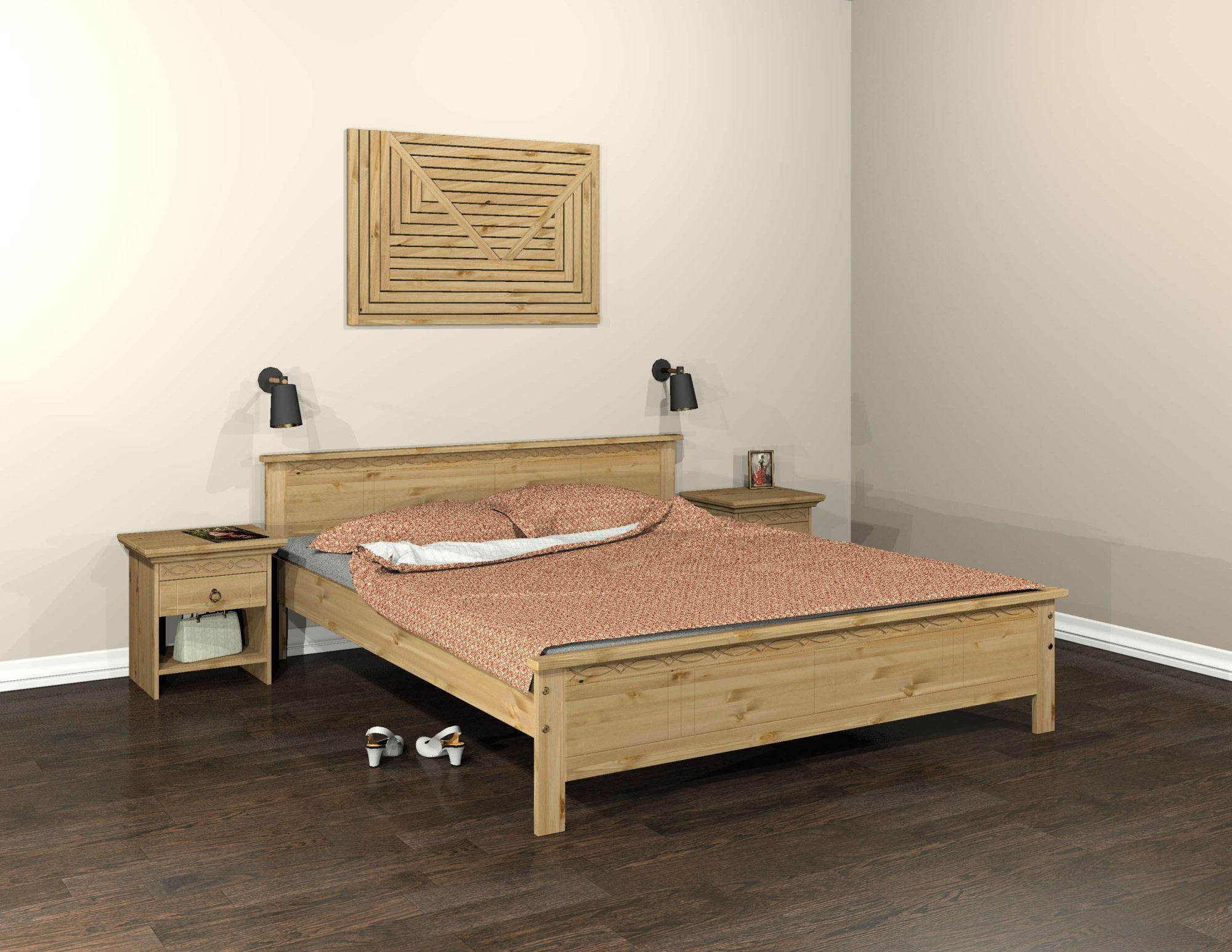 Massivholzbett OTTO HOME "Indra, TOPSELLER, Landhausstil, edles Design,zertifiziertes Massivholz", beige (natur), B:192cm H:75cm L:208cm, Betten, Massivholzbett, mit Kopfteil, mit dekorativen Fräsungen, aus Kiefer