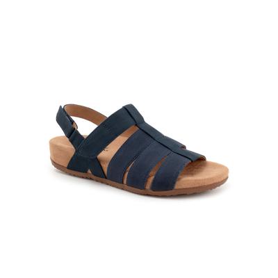 Wide Width Women's Burnaby Adjustable Strap Sandal by SoftWalk in Navy Nubuck (Size 10 W)