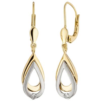 Paar Ohrhänger JOBO, gelb (gelbgold 585), Ohrringe, Damen, P1 = bei 10-facher Vergrößerung erkennbare Einschlüsse, Gelbgold 585-Weißgold 585-Diamanten, Gelbgold 585, Weißgold 585, Diamanten, 585 Gold bicolor mit 2 Diamanten Image