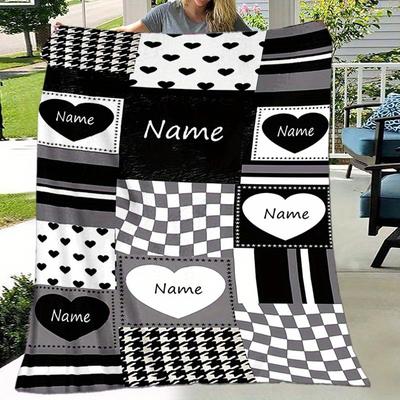 TEMU 1pc Custom Your Name Blanket, Personalized Love Pattern Text Blanket, Outdoor Travel Leisure 4 Seasons Nap Blanket Image
