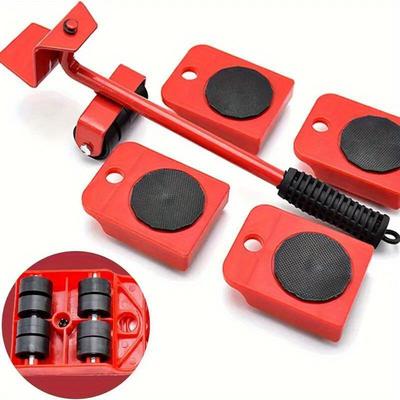 TEMU 5pcs/set, Heavy Duty Furniture Lifter Mover Roller With Wheel Bar Moving Device Lifting Helper Furniture Moving Transport Tool Image