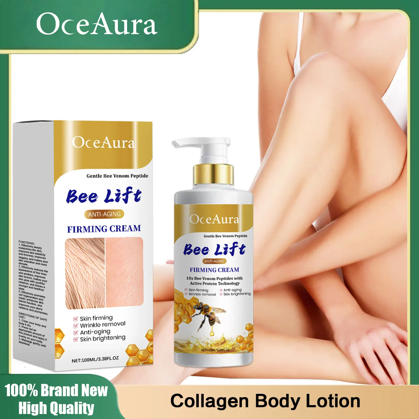 Straffende Hautfeuchtigkeitscreme, beruhigende Trockenheit, raue, zarte, aufhellende Körperlotion, Frauen reduzieren schlaffe Haut, Lifting-Kollagen-Creme Image