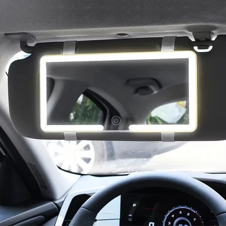HD-Spiegel, Auto-LED-Make-up-Spiegel, drei Gänge, Sonnenblende, Platte, Innenrückspiegel, dimmbar, Touchscreen, automatischer Kosmetikspiegel