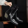 2025 Winter Neue Spitz Western Cowgirl Chelsea Stiefeletten Schuhe Frauen Kosaken Cowboy Boote mit hohen absätzen Femal Schwarz stiefel