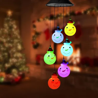 1pc solar betriebene Weihnachts windspiele mit 6 LED Schneemann geformten Garten im Freien hängende Farbwechsel lampe für Garten dekor