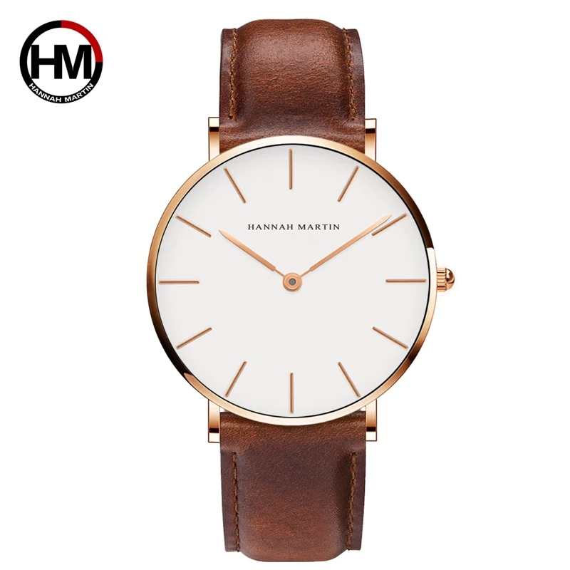 Hannah Martin Luxus Marke Mode Japan Quarz Armbanduhren Silber Braun Leder Männer Uhr Wasserdichte Kleid Uhr Männer Casual Image