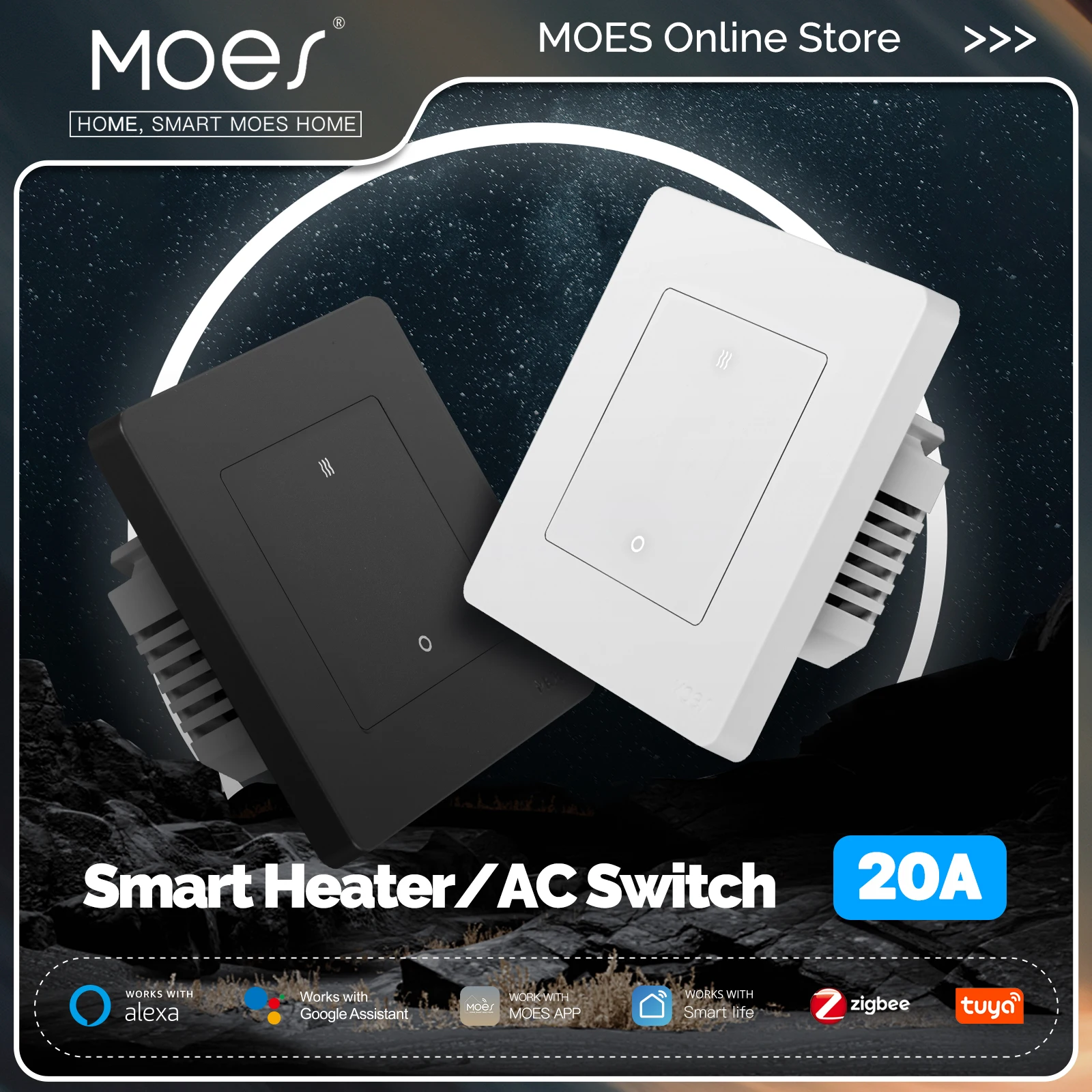 MOES Tuya 20A ZigBee Smart Heizung AC Schalter Hohe Last Strom Monitor Doppel Pole App Fernbedienung Unterstützung Alexa Google Image