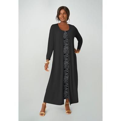 Plus Size Women's 2-Piece Stretch Knit Duster Set by The London Collection in Black Giraffe Print (Size 22/24)