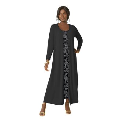 Plus Size Women's 2-Piece Stretch Knit Duster Set by The London Collection in Black Giraffe Print (Size 22/24)