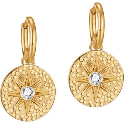 Paar Creolen FIRETTI "Schmuck Geschenk Edelstahl Ohrschmuck Ohrringe Münze", gold (gelbgoldfarben, kristallweiß, kristallweiß), Ohrringe, Damen, Edelstahl, mit Zirkonia (synth.) - Einhänger abnehmbar Image