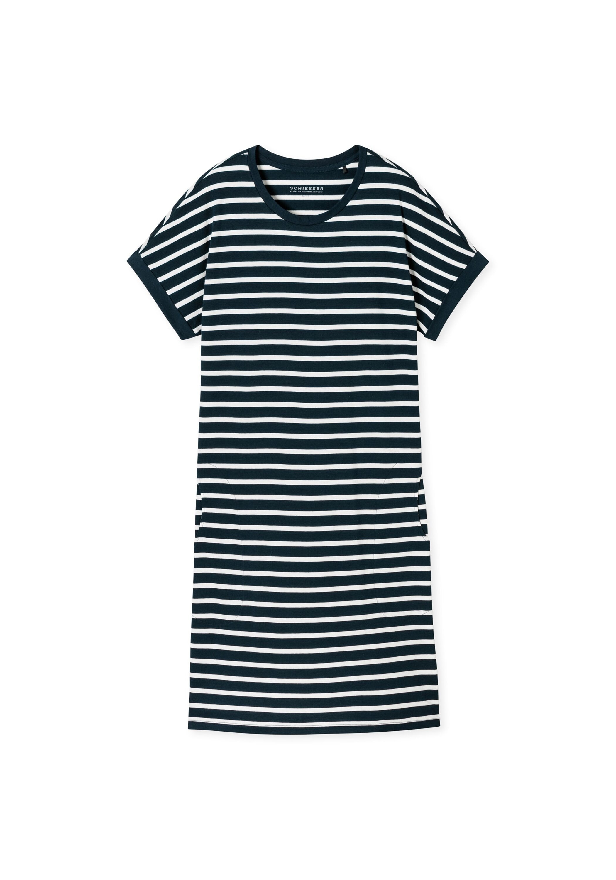 Nachthemd SCHIESSER "Nachthemd", Damen, Gr. XL, N-Gr, blau (dunkelblau, weiß), Obermaterial: 100% Baumwolle CO., Kleider Nachthemd Image