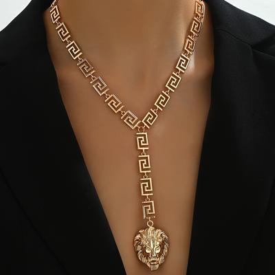 TEMU 1pc Vintage & Modern Y-shape Pendant Necklace With Geometric Patterns - Golden-tone Metal Jewelry For Women, Versatile Daily & Party Wear, Fashion Accessory, Minimalistic Style, Goldtoned Chain Image