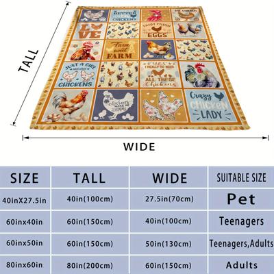TEMU Contemporary Chicken-themed Flannel Throw Blanket - Machine Washable, , Cozy Blanket For Couch, Bed, And Sofa - Polyester, Knitted Lightweight Farmhouse Style Blanket For Adults And Teens Image