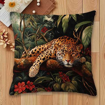 TEMU 18x18 Inch Plush Throw Pillow Cover - Exotic Leopard Print, Double-sided Design For Decor (pillow Not Included), Short Plush, Bengls Sleek Spotted, Art, Pet Image