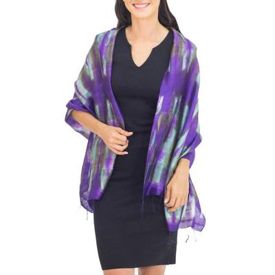 Silk shawl, 'Colorful Thai River'