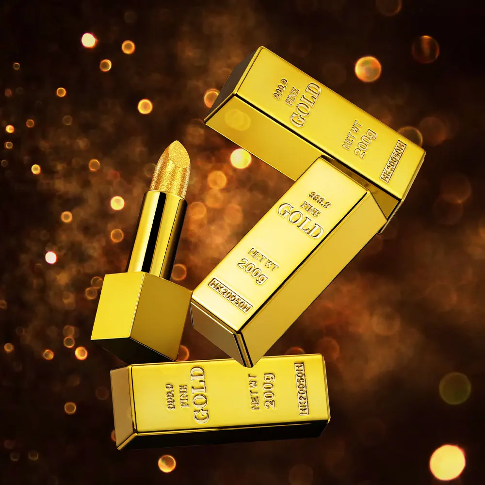 Glitzer-Lippenstift, feuchtigkeitsspendendes Make-up, samtmatter Gold-Lippenstift, wasserfeste Lippenstifte, sexy, glänzende rote Kosmetik, Pigment, Nude Rouge Image