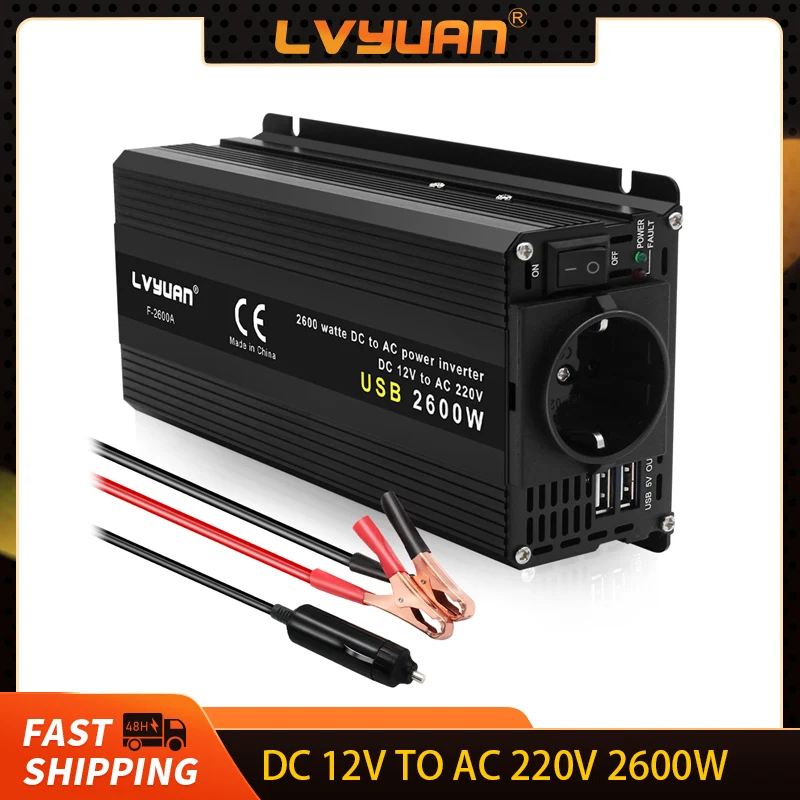 Onduleur solaire 12v 220v, 500W 1500W 2000W 2600W, transformateur de tension Portable, convertisseur de chargeur automatique, onduleur de puissance pour voiture