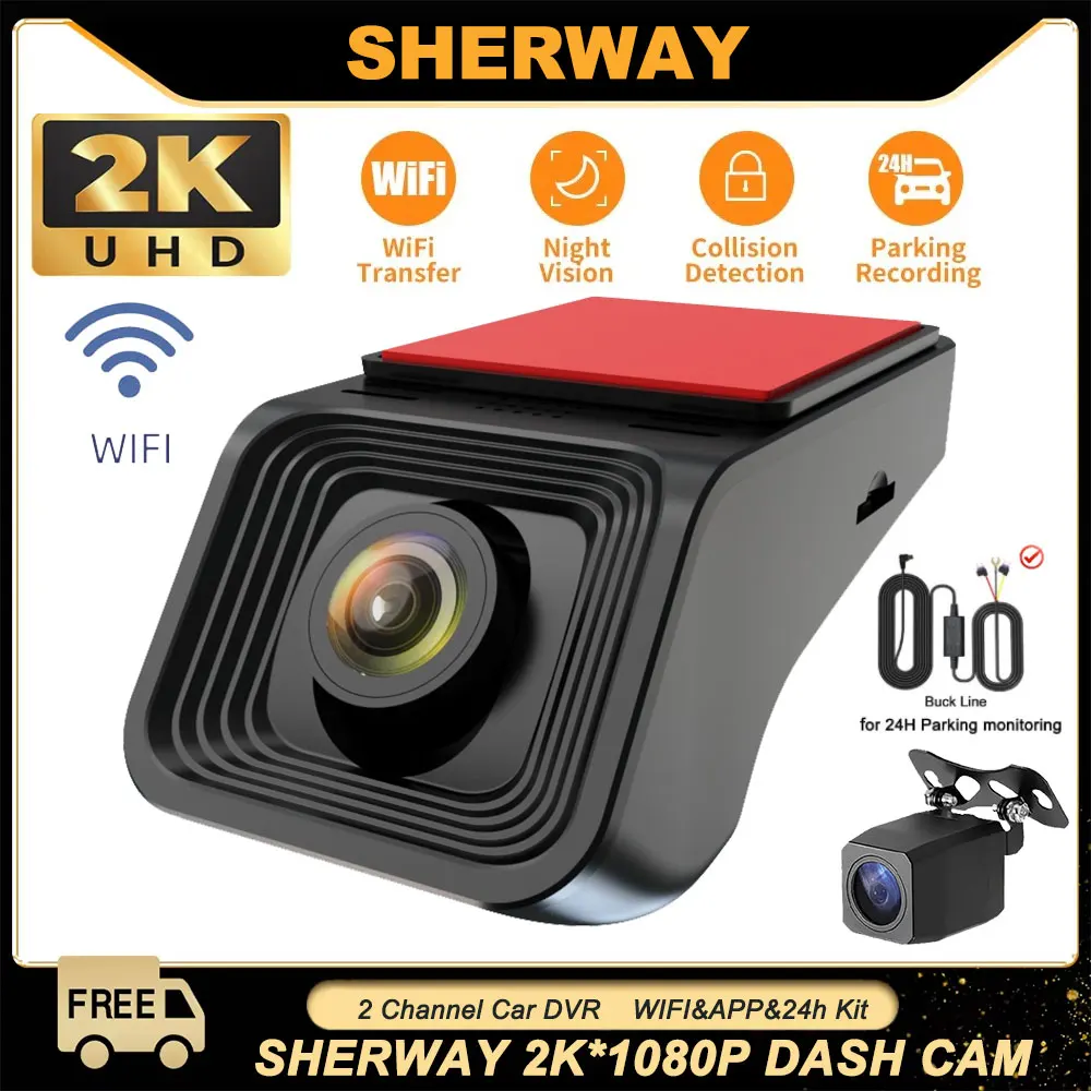 2K Dual Lens Dash Kamera WiFi Auto DVR HD1080p Dash Cam 24H Parkplatz Monitor Nachtsicht Auto fahren Video Recorder für alle Autos