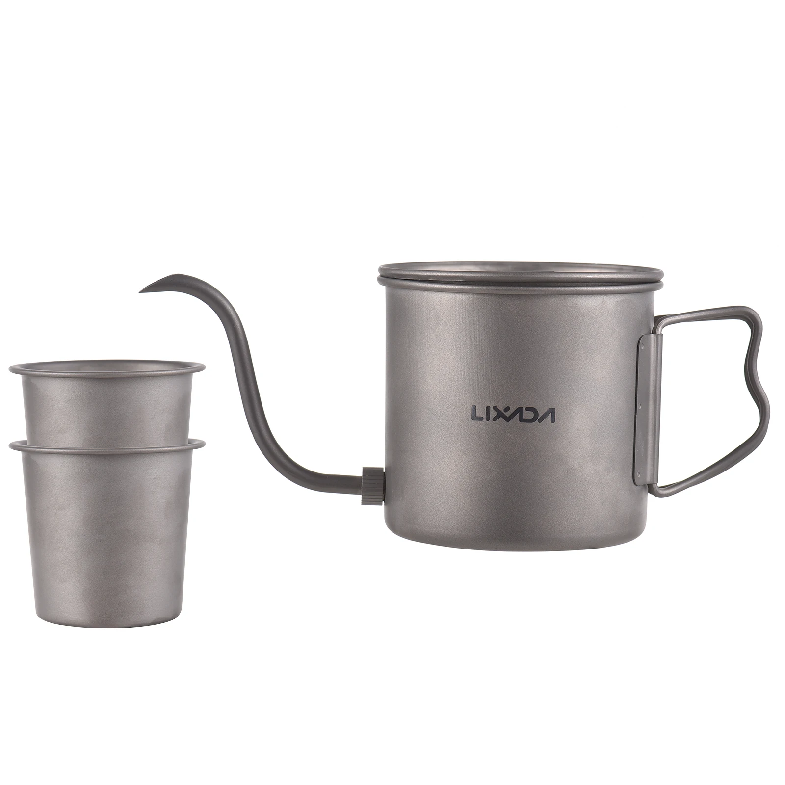 Lixada Titan Kaffeekanne Tasse Set 400ml über Kessel Schwanenhals Kaffee kessel Klapp griff Wasserkocher mit Deckel und Bier becher gießen Image