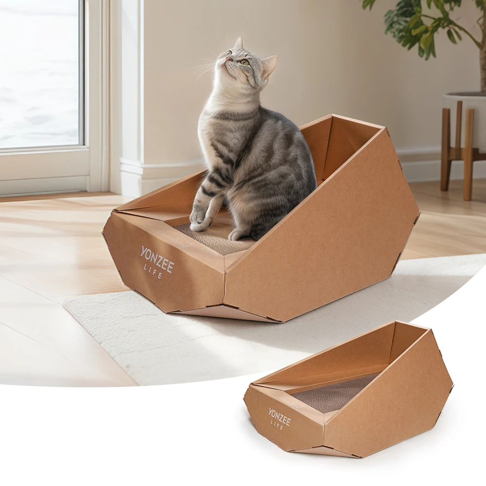 YZ Katzenhaus, Katzenkratzer, Katzenbett, großes Kratzbrett, Katzennest, zusammenklappbare Haustiere mit Kratzpads, Karton aus Wellpappe