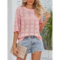 Damen Pullover Brautkleider schlicht Weich Einfarbig Gerippt Rundhalsausschnitt Strick 3/4 Ärmel Normale Oberteile Stricken Outdoor Täglich Wochenende Weiß Rosa Frühling Herbst