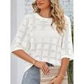 Damen Pullover Brautkleider schlicht Weich Einfarbig Gerippt Rundhalsausschnitt Strick 3/4 Ärmel Normale Oberteile Stricken Outdoor Täglich Wochenende Weiß Rosa Frühling Herbst