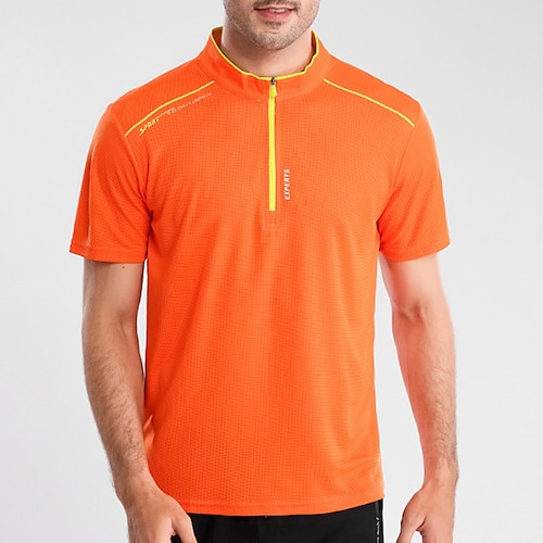 Herren T-Shirt Wander-T-Shirt Kurzarm Viertelreißverschluss T-Shirt Muskelshirt Kurzarmhemd Außen Schnelltrocknend Training Weich Schweißableitend Sommer Frühling Polyester Rot Königsblau Blau Image