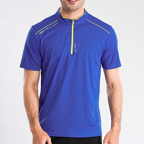 Herren T-Shirt Wander-T-Shirt Kurzarm Viertelreißverschluss T-Shirt Muskelshirt Kurzarmhemd Außen Schnelltrocknend Training Weich Schweißableitend Sommer Frühling Polyester Rot Königsblau Blau Image
