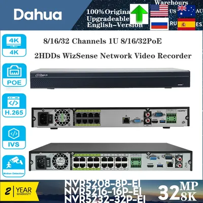 Dahua 32MP NVR5208-8P-EI 4K 8/16/32CH PoE AI NVR WizSense AcuPick Network Video Recorder