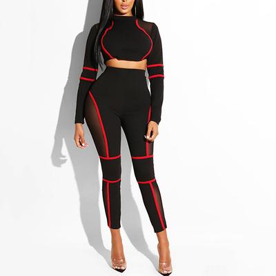 Women's Yoga Set 2 Piece Color Block Clothing Suit White Red Yoga Fitness Gym Workout High Waist Breathable Soft Long Sleeve Sport Activewear Micro-elastic Slim