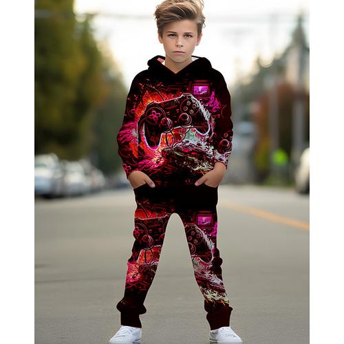 Boys 3D Graphic Game Hoodie Sweatpants Set Sports Suit Tracksuits Long Sleeve Spring Fall Daily Basic Casual Kids 4-12 Years Hooded Outdoor Vacation Sports Tailored Fit