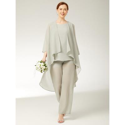 Jumpsuits 3 Piece Mother of the Bride Beach Wedding Elegant Wrap Included Bateau Neck Floor Length Chiffon Sleeveless Jacket es with Solid Color 2025