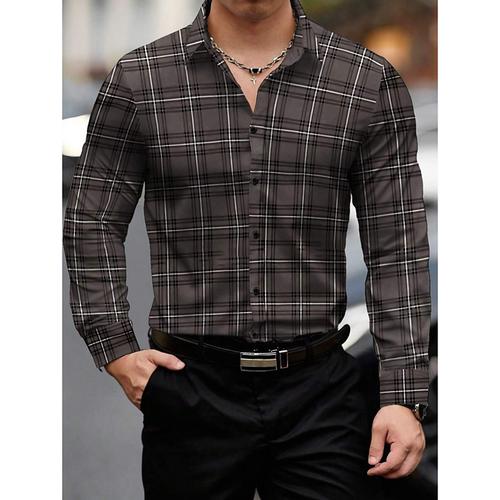 Men's Summer Shirt Casual Shirt Beach Shirt Button Up Shirt Checked Shirts Yellow Red Blue Green Gray Long Sleeve Plaid / Striped / Chevron / Round Lapel Vacation Hawaiian Button-Down Clothing Apparel