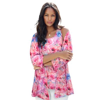 Plus Size Women's Printed 2-Piece Tank and Cardigan Set by Roaman's in Blush Lavender Floral (Size 22/24)