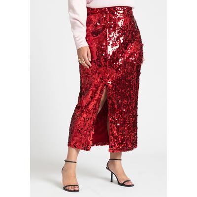 Plus Size Women's Sequin Column Midi Skirt by ELOQUII in Pinkesque (Size 16)