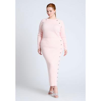 Plus Size Women's Maxi Sweater Skirt With Button Down Placket by ELOQUII in Pinkesque (Size 18/20)