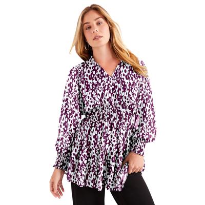 Plus Size Women's Smocked Georgette Tunic by June+Vie in Abstract Waves (Size 10/12)