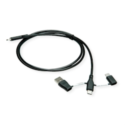 ROLINE USB 2.0 Kabel Typ C, ST/ST, mit Datenblockier-Adaptern Typ A+C, 1 m Image