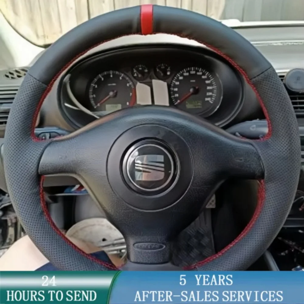 Maßgeschneiderter Auto-Lenkradbezug aus schwarzem Mikrofaserleder für Volkswagen VW Golf 4 Passat B5 1996–2003, Seat Leon 1999–2004 Image