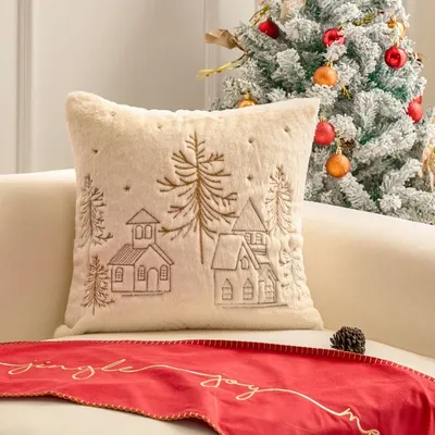 Einfacher Kissenbezug aus Plüsch, weihnachtlich bestickter Kissenbezug, weich, bequem, Festival, Image